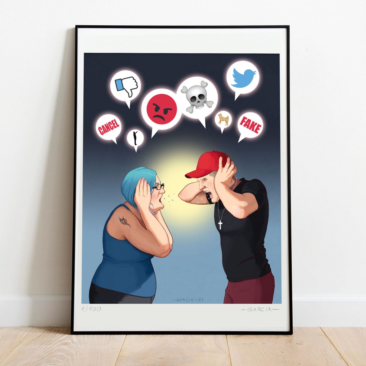 Books Daniel Garcia Art   Daniel Garcia Art Illustration Print Poster Wall Art Antisocial Media 1536x1536 